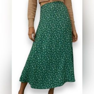 Reformation Bea Green Floral Midi Skirt